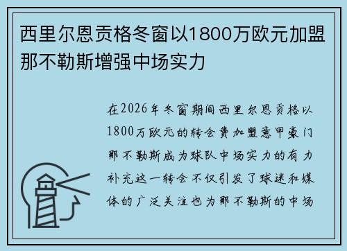 西里尔恩贡格冬窗以1800万欧元加盟那不勒斯增强中场实力